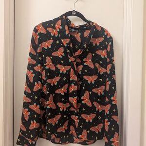 Black Blouse with Red Butterfly Print
